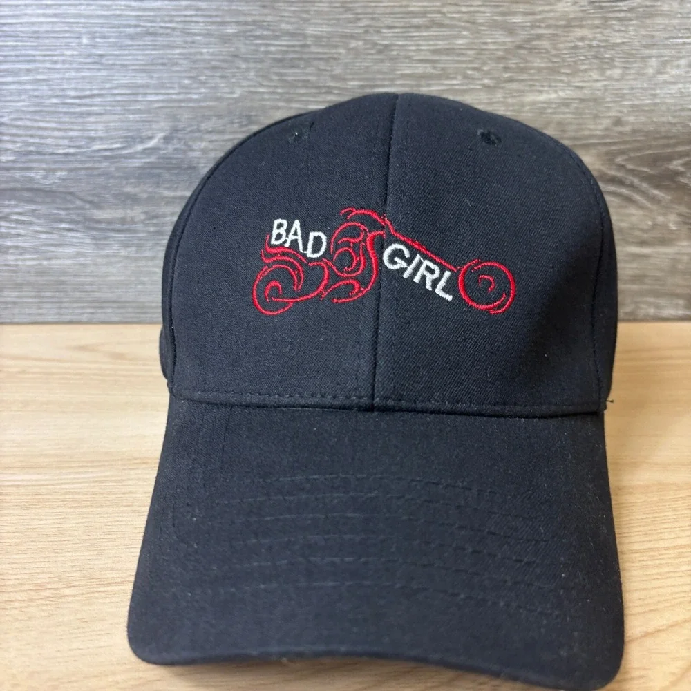 Bad Girl Hat Cap Fitted Womens S/M Black Motorcycle Biker‎ Flex Band